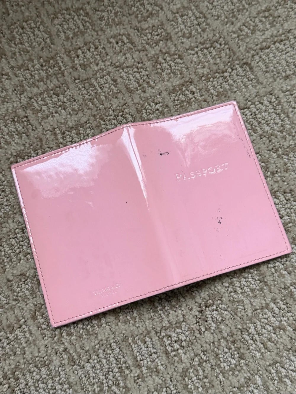 Pink Glossy Tiffany & Co Leather Passport Holder